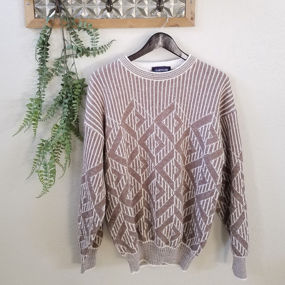 Vintage Striped Geometric Grandpa Sweater